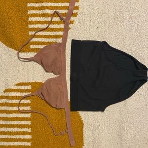 SKIMS cotton rib high waisted brief in M and summer mesh triangle bralette in S